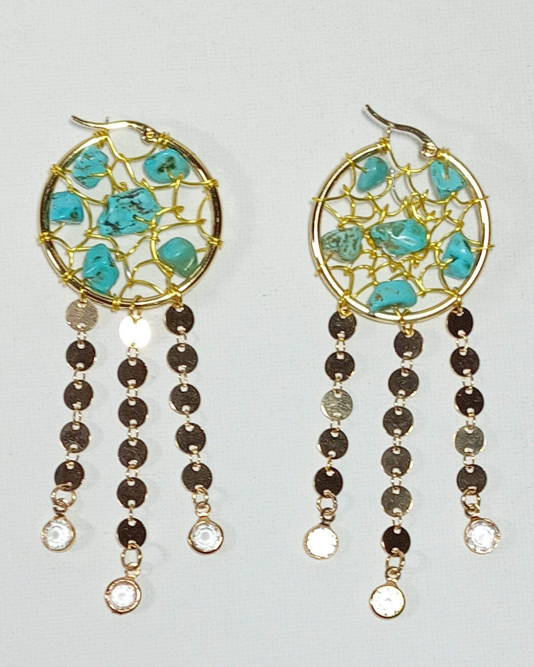 Boucles d'oreilles Attrape-rêve avec Turquoise et breloque en cristal - 25 €